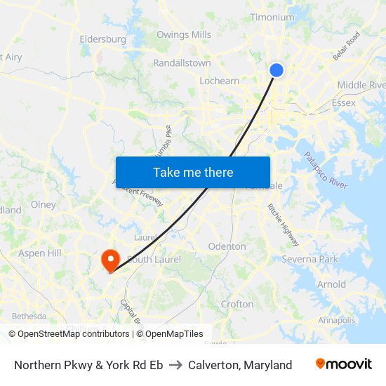 Northern Pkwy & York Rd Eb to Calverton, Maryland map