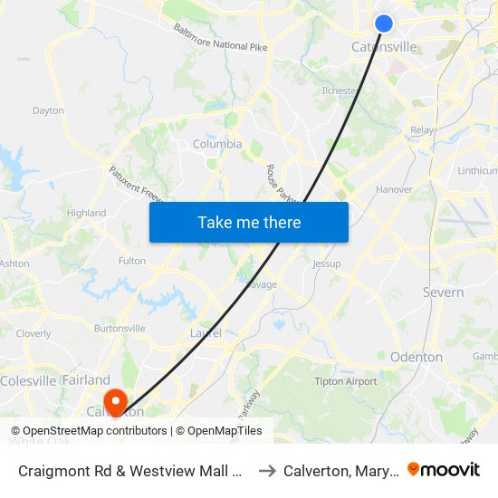 Craigmont Rd & Westview Mall Opp Wb to Calverton, Maryland map