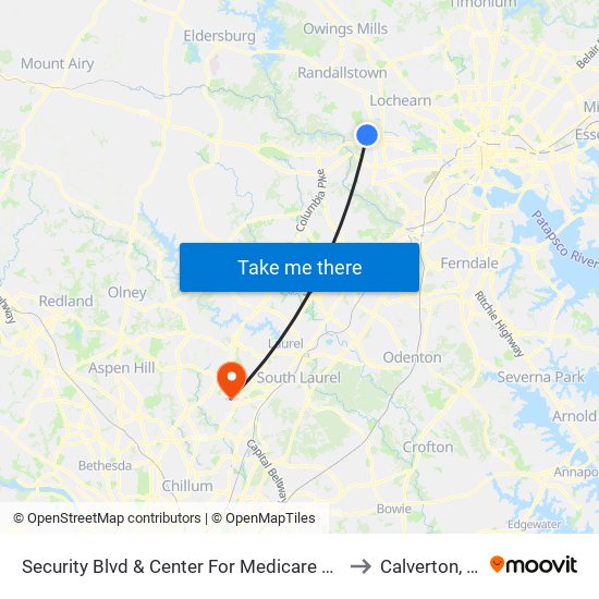 Security Blvd & Center For Medicare And Medicaid Services Eb to Calverton, Maryland map