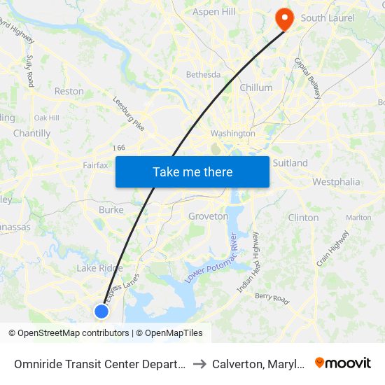 Omniride Transit Center Departures to Calverton, Maryland map