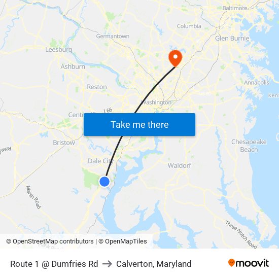 Route 1 @ Dumfries Rd to Calverton, Maryland map