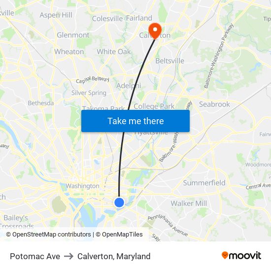 Potomac Ave to Calverton, Maryland map