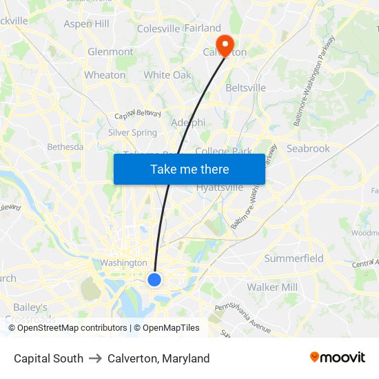 Capital South to Calverton, Maryland map