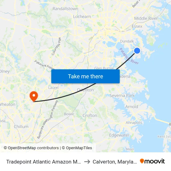 Tradepoint Atlantic Amazon Mtn6 to Calverton, Maryland map