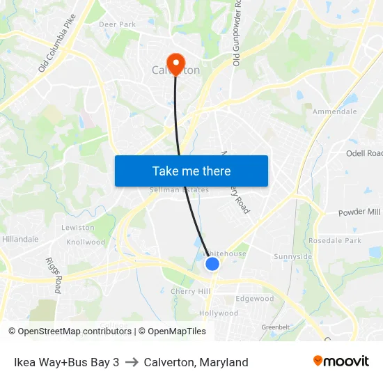 Ikea Way+Bus Bay 3 to Calverton, Maryland map
