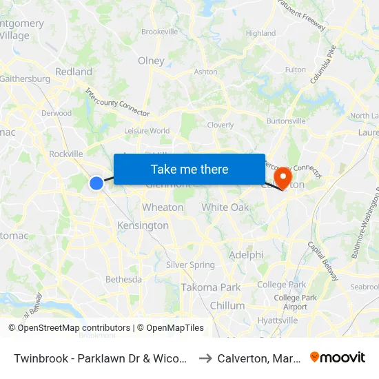 Twinbrook - Parklawn Dr & Wicomico Ave to Calverton, Maryland map