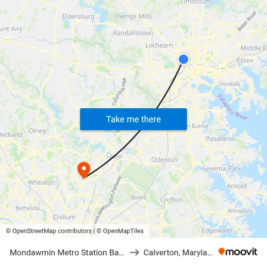 Mondawmin Metro Station Bay 9 to Calverton, Maryland map