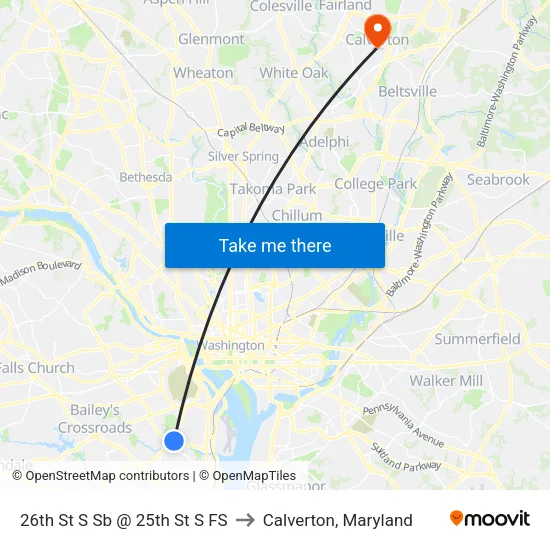 26th St S Sb @ 25th St S FS to Calverton, Maryland map