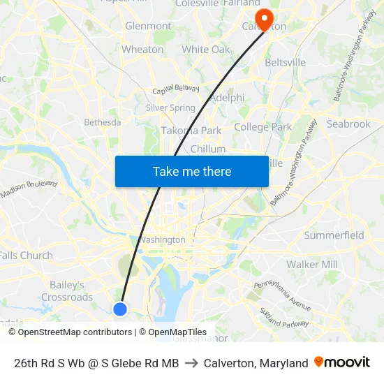 26th Rd S Wb @ S Glebe Rd MB to Calverton, Maryland map
