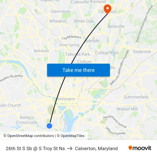 26th St S Sb @ S Troy St Ns to Calverton, Maryland map