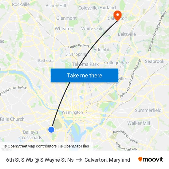 6th St S Wb @ S Wayne St Ns to Calverton, Maryland map