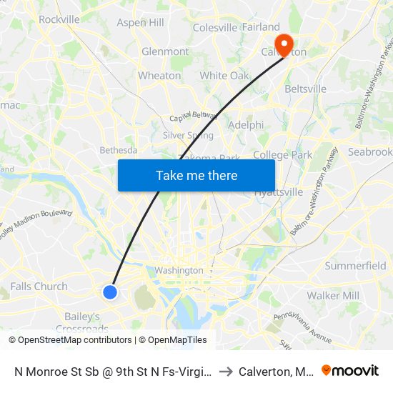 N Monroe St Sb @ 9th St N Fs-Virginia Square Stati to Calverton, Maryland map