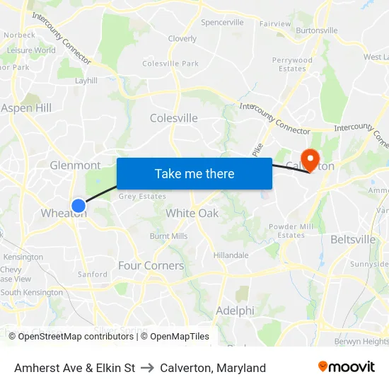 Amherst Ave & Elkin St to Calverton, Maryland map