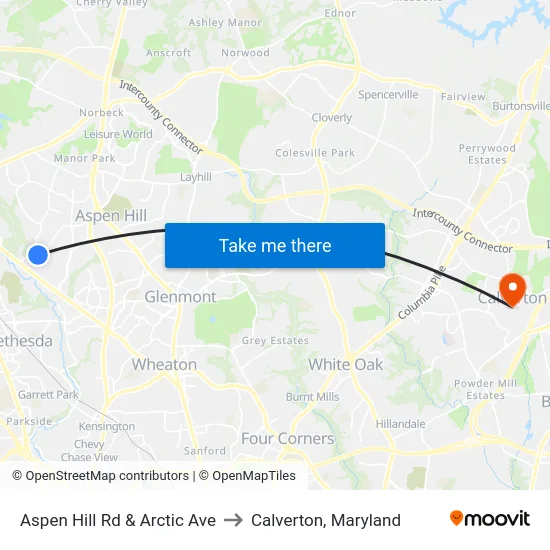 Aspen Hill Rd & Arctic Ave to Calverton, Maryland map