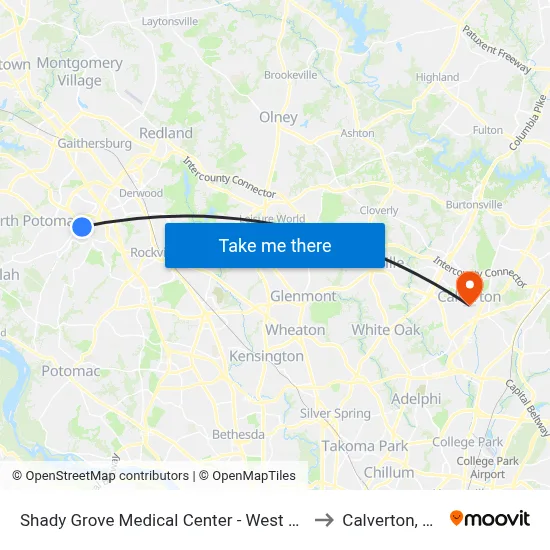 Shady Grove Medical Center - West & Medical Center Way to Calverton, Maryland map