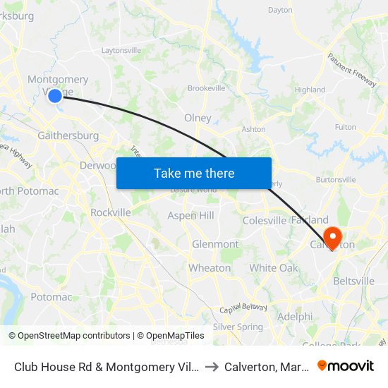 Club House Rd & Montgomery Village Ave to Calverton, Maryland map