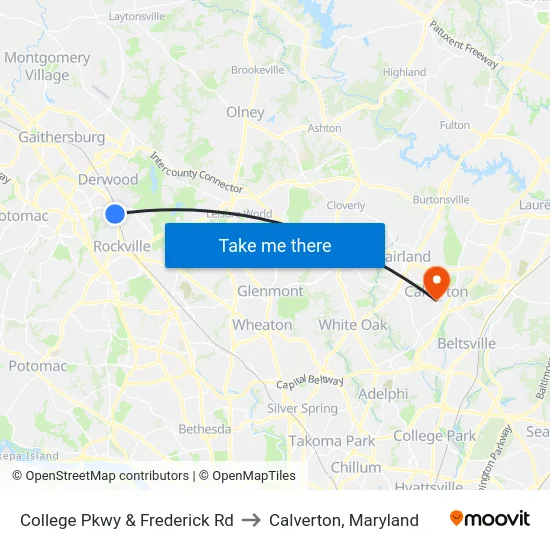 College Pkwy & Frederick Rd to Calverton, Maryland map