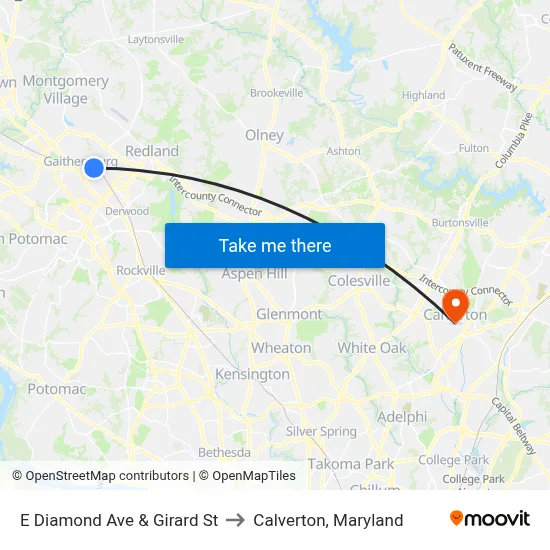E Diamond Ave & Girard St to Calverton, Maryland map