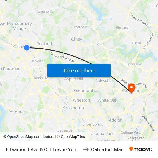 E Diamond Ave & Old Towne Youth Center to Calverton, Maryland map