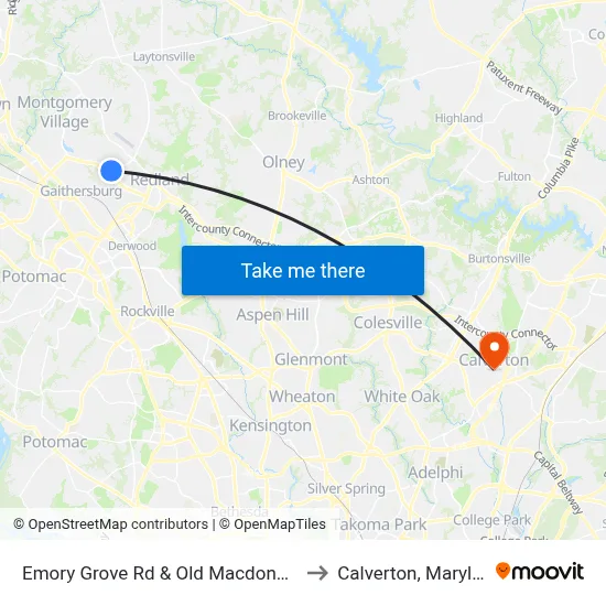 Emory Grove Rd & Old Macdonald Rd to Calverton, Maryland map