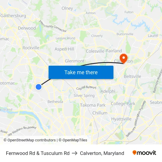 Fernwood Rd & Tusculum Rd to Calverton, Maryland map