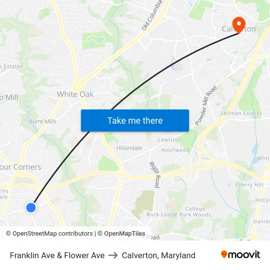 Franklin Ave & Flower Ave to Calverton, Maryland map