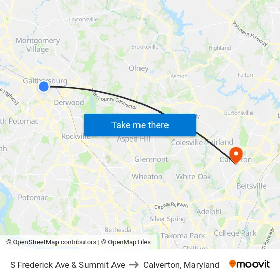 S Frederick Ave & Summit Ave to Calverton, Maryland map