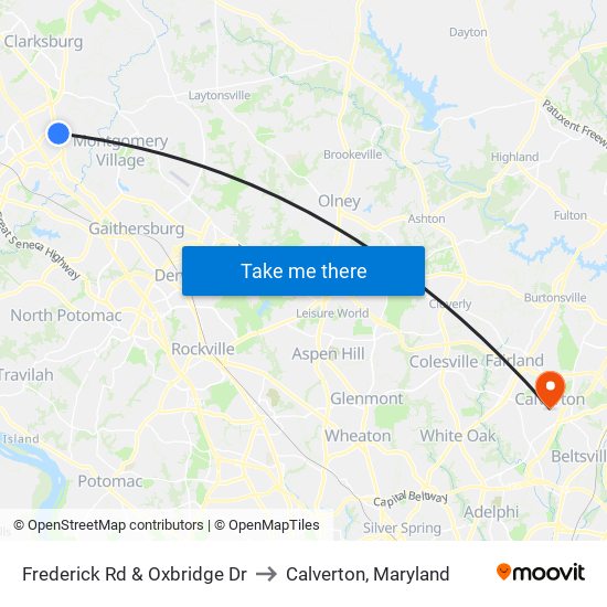 Frederick Rd & Oxbridge Dr to Calverton, Maryland map