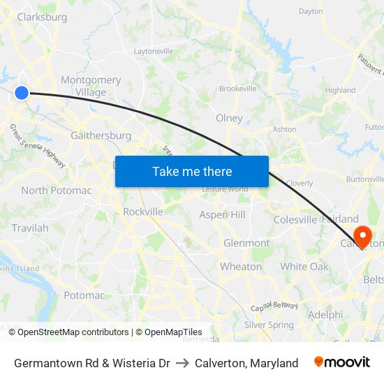 Germantown Rd & Wisteria Dr to Calverton, Maryland map