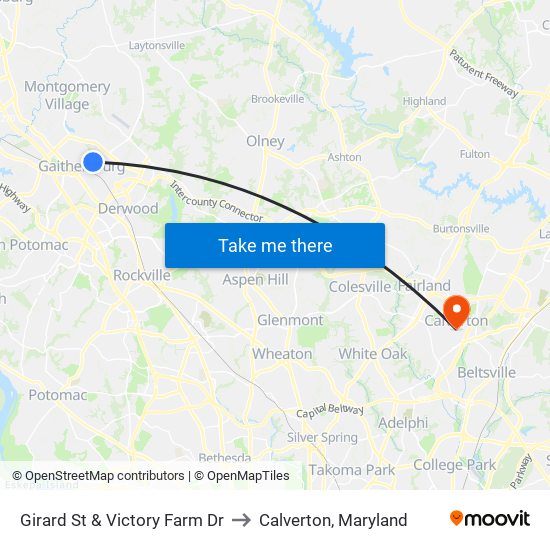 Girard St & Victory Farm Dr to Calverton, Maryland map