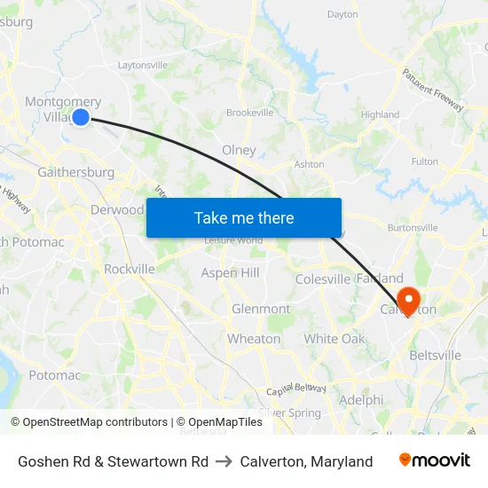 Goshen Rd & Stewartown Rd to Calverton, Maryland map