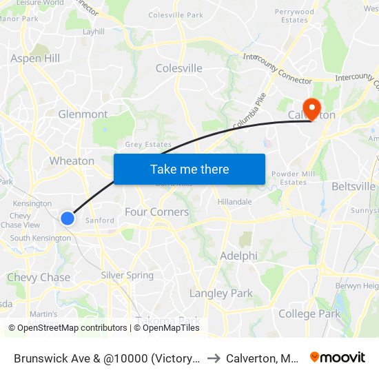 Brunswick Ave & @10000 (Victory Forest Apts) to Calverton, Maryland map