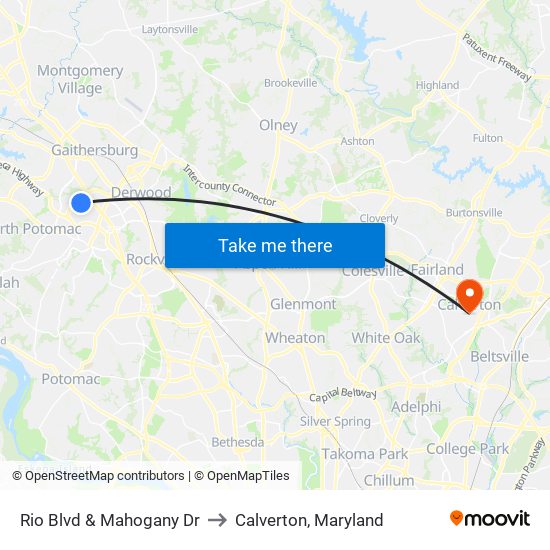 Rio Blvd & Mahogany Dr to Calverton, Maryland map