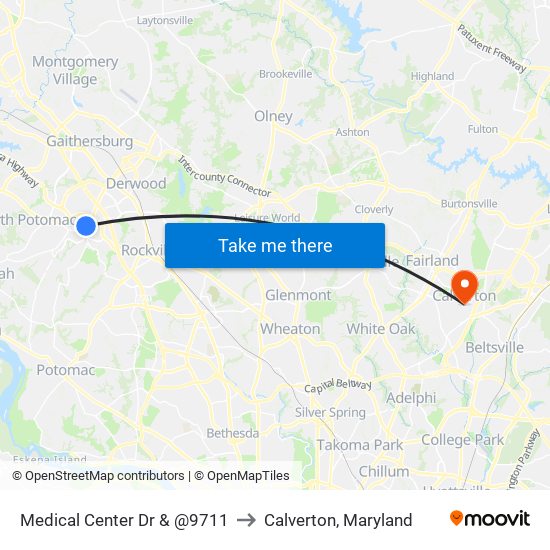 Medical Center Dr & @9711 to Calverton, Maryland map