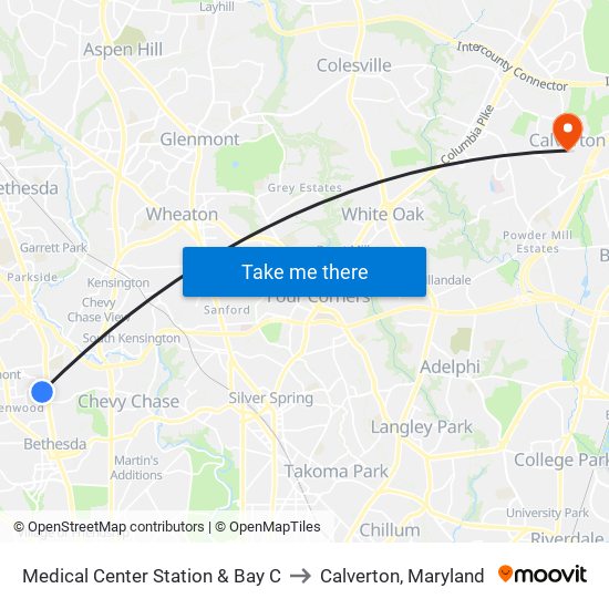 Medical Center Station & Bay C to Calverton, Maryland map