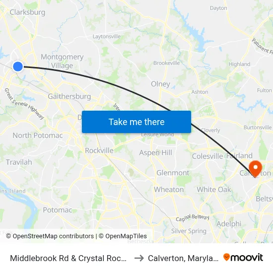 Middlebrook Rd & Crystal Rock Dr to Calverton, Maryland map