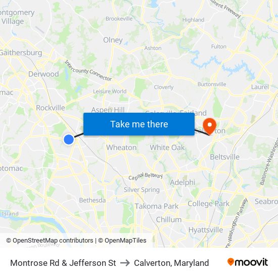 Montrose Rd & Jefferson St to Calverton, Maryland map