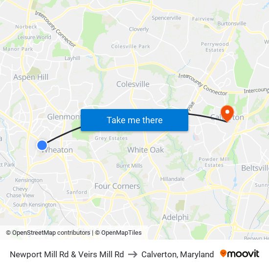 Newport Mill Rd & Veirs Mill Rd to Calverton, Maryland map