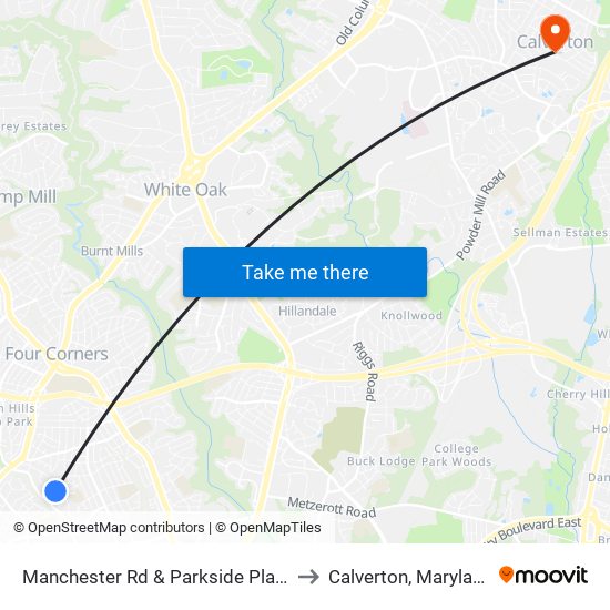 Manchester Rd & Parkside Plaza to Calverton, Maryland map