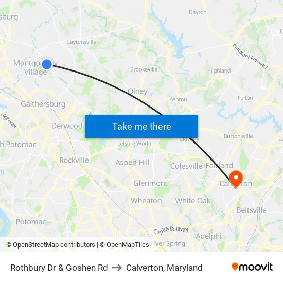 Rothbury Dr & Goshen Rd to Calverton, Maryland map