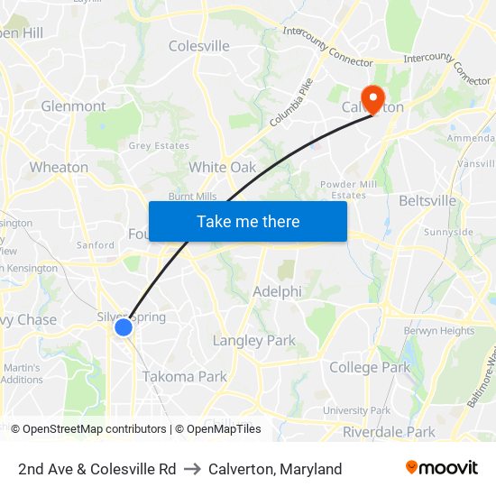 2nd Ave & Colesville Rd to Calverton, Maryland map