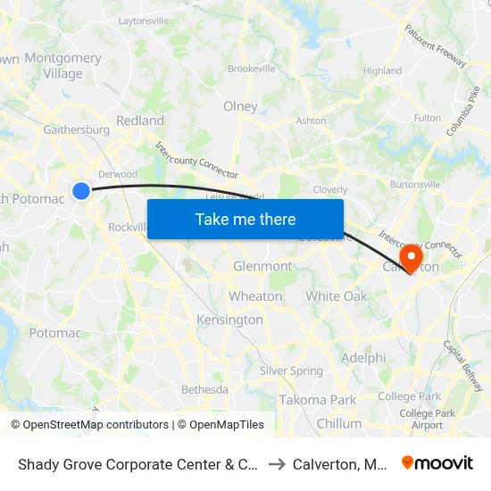 Shady Grove Corporate Center & Corporate Blvd to Calverton, Maryland map