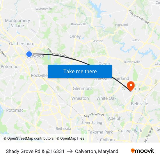 Shady Grove Rd & @16331 to Calverton, Maryland map