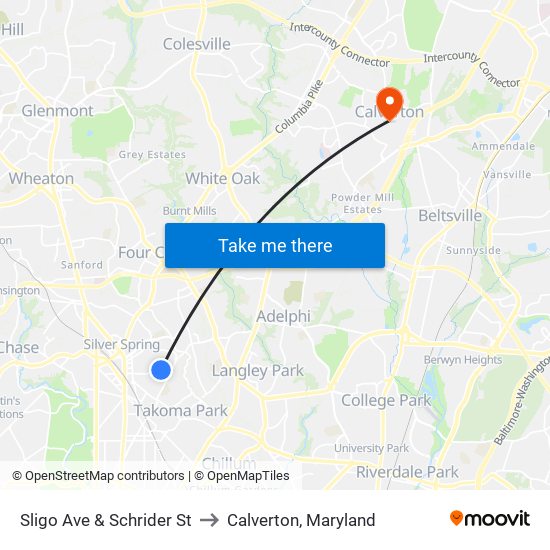 Sligo Ave & Schrider St to Calverton, Maryland map