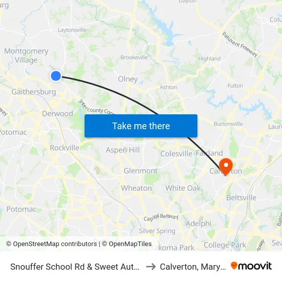 Snouffer School Rd & Sweet Autumn Dr to Calverton, Maryland map