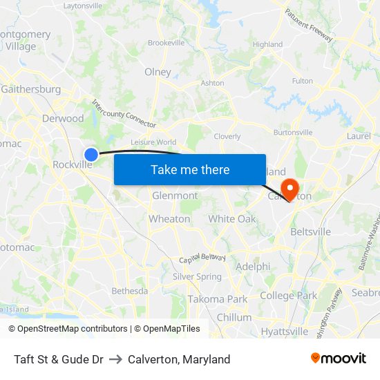 Taft St & Gude Dr to Calverton, Maryland map