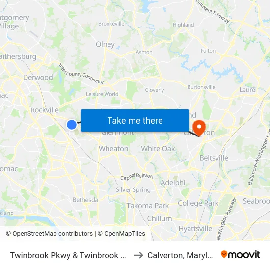 Twinbrook Pkwy & Twinbrook Park to Calverton, Maryland map