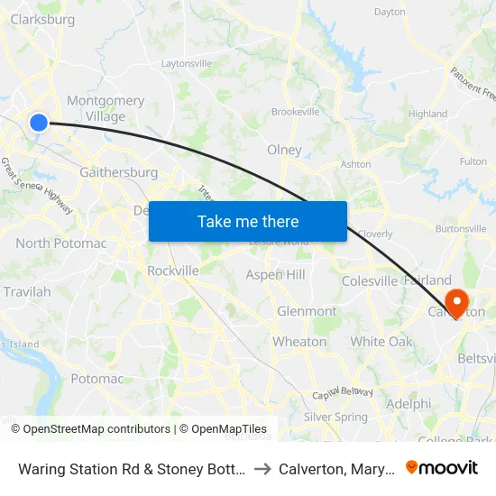 Waring Station Rd & Stoney Bottom Dr to Calverton, Maryland map
