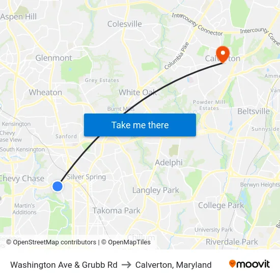 Washington Ave & Grubb Rd to Calverton, Maryland map