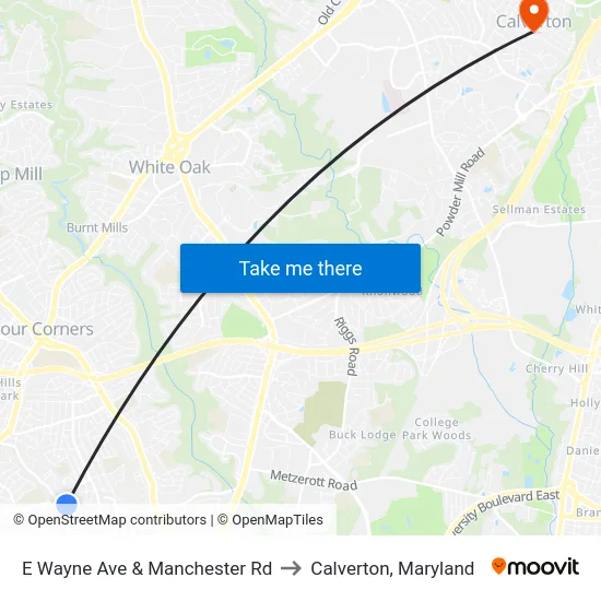 E Wayne Ave & Manchester Rd to Calverton, Maryland map